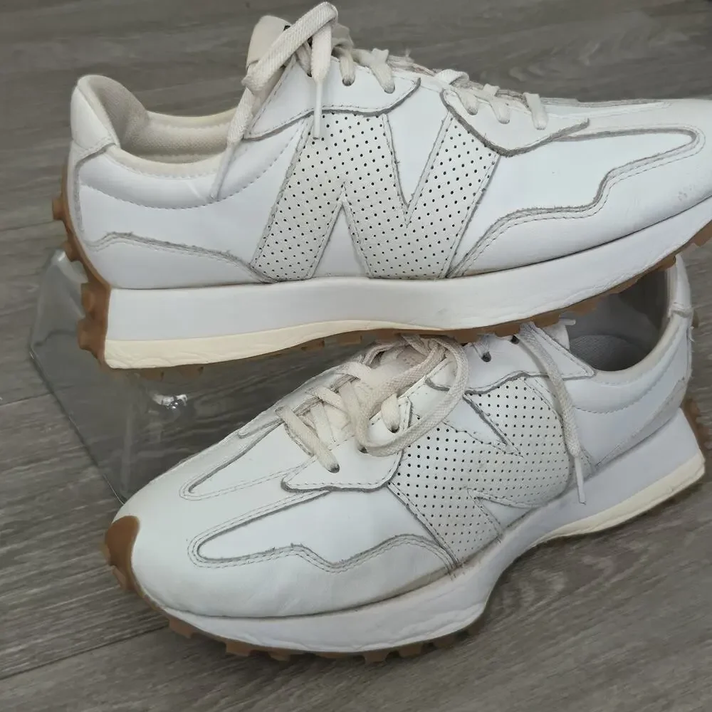 New Balance 327 Womens US 9 B Triple White Gum Leather WS327LS Athletic Shoes